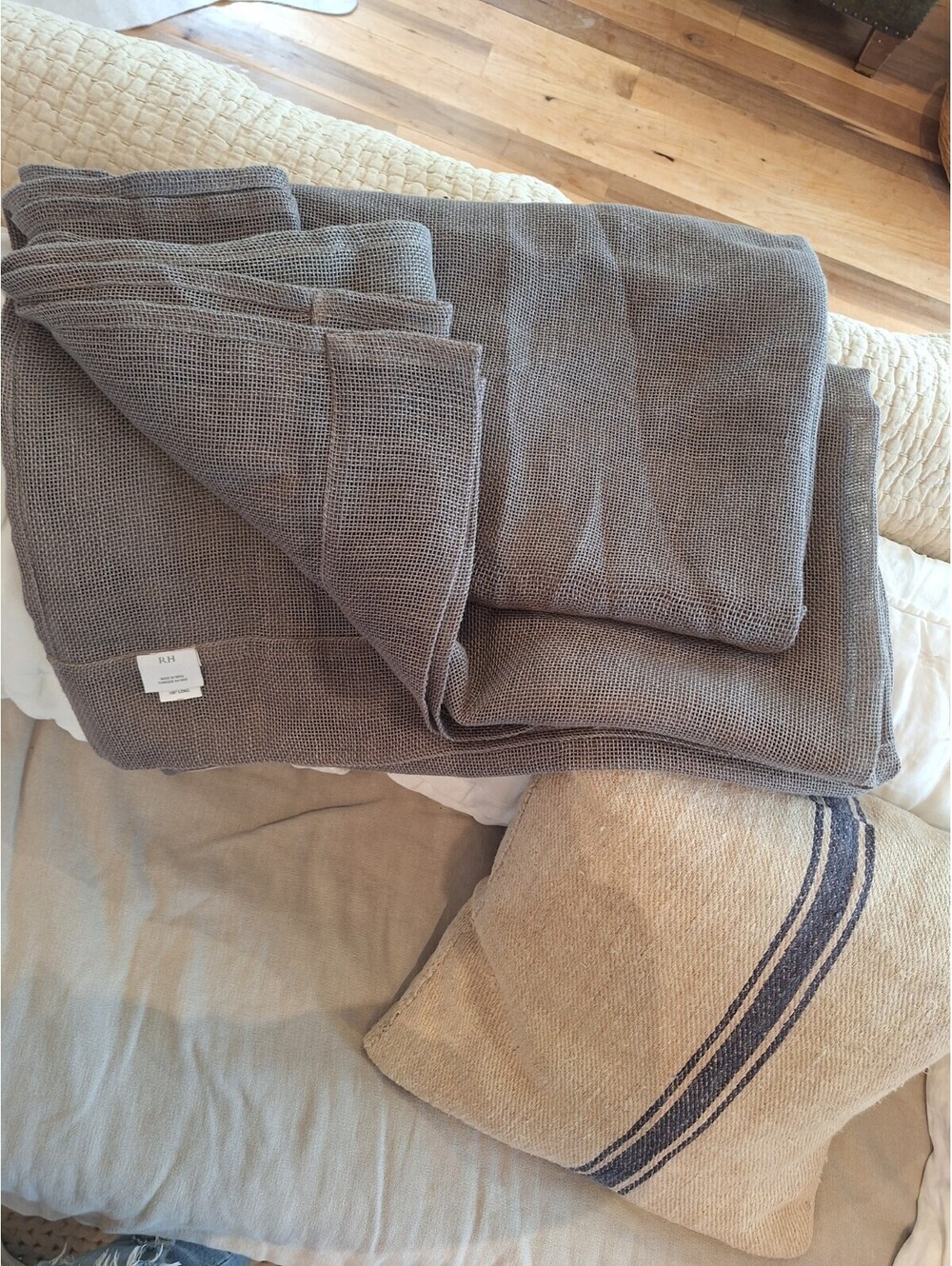 Restoration Hardware Belg. Linen Curtain Panels, 2 Drape, 108"L X 47" Rod, Fog